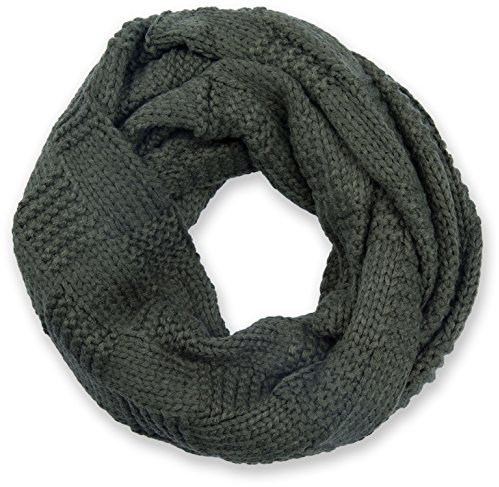 styleBREAKER Unisex Strick Loop Schal mit Patentmuster, Uni Feinstrick Schlauchschal, Winter Strickschal 01018152, Farbe:Oliv-Grün