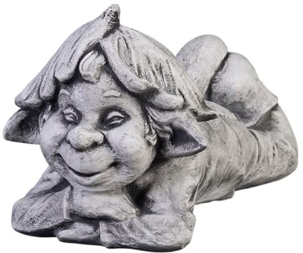 gartendekoparadies.de Gnom großer Faulpelz, Steinfigur Wichtel, H. 24 cm, 13 kg, Grau, frostsicher aus Steinguss für Außenbereich