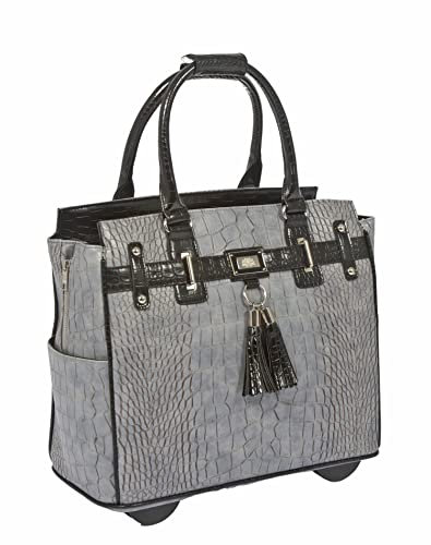JKM and Company Greystone Alligator Crocodile Compatible with Computer iPad, Laptop Tablet Rolling Tote Bag Briefcase Holdall Bag