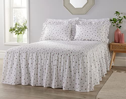 Diana Cowpe Double Traditional Rosebud Floral Flower Fitted Bedspread With 2 Matching Pillow Shams 135cm x 200cm With 56cm Drop