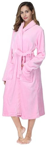 RONGTAI Peignoir long en polaire chaude pour femme, rose, Large