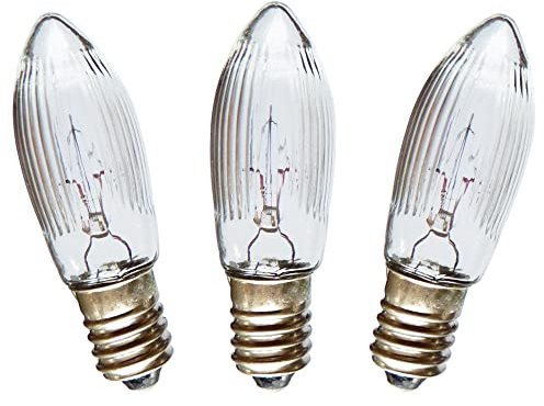 AUSWAHL - netSells - 3er Set - 15V 3W Topkerze für AUSSEN - für 15-16 Brennstellen - Riffelkerze Spitzschaftkerze - für Schwibbogen u. Lichterketten - klar