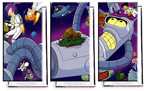 Unified Distribution Futurama - Dreiteiler (120x80 cm) Kunstdruck auf Leinwand • erstklassige Druckqualität • Dekoration • Wandbild