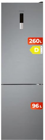 EVVO Frigorífico Combi No Frost, Capacidad Frigorífico 257 L Congelador 94 L, Motor Inverter, 60cm de Ancho, Clase energética D, Multi Air Flow, Luz Interior LED, Panel LED táctil (F60X Color: Inox)