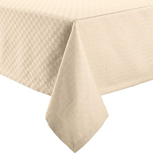 Erwin Müller Tischdecke, Tischwäsche Jacquard Karo, Paderborn Sekt Größe 130x250 cm - fleckabweisend, schmutzunempfindlich und leicht zu reinigen (weitere Farben, Größen)