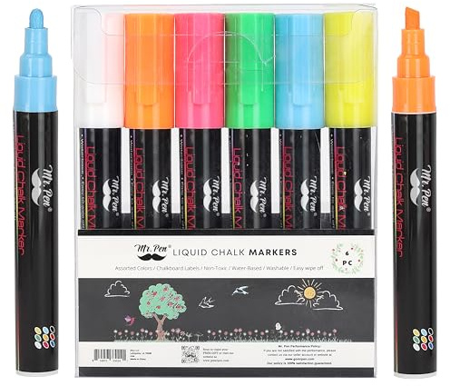Mr. Pen- Liquid Chalk Markers for Blackboard, 6 Pack, Dual Tip, Vibrant Colors, 8 Labels, Chalkboard Markers, Chalk Pens