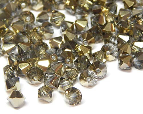 Preciosa Lot de 40 perles tchèques, en cristal de Bohême, 4 mm, double cône, en verre taillé, bicône, (or fumé, AB)