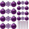 SLEETLY Purple Baubles for Christmas Tree Decorations, Shatterproof Plastic 60mm and 80mm Glitter Snow Balls, Icicles and Snowflakes, Ornament Set of 32