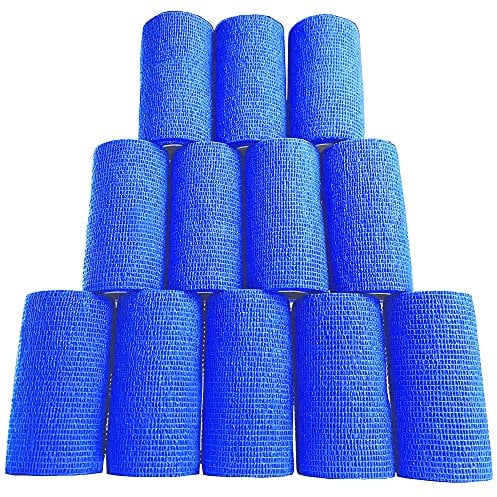 Inksafe Blau Selbsthaftende kohäsive Bandagen, Haftbandage 10 cm x 4,5 m, Box mit 12 Stück