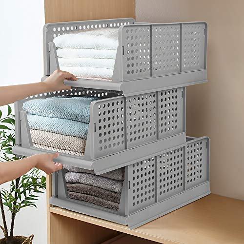 Kleiderschrank-Aufbewahrungsbox, 4 Stück, Organizer, Schubladenregal, Kunststoff, faltbare Behälter für Zuhause, Büro, Schlafzimmer, Wäsche, Kleidung, grau