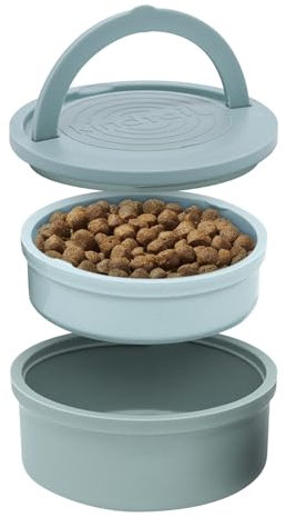 KindTail Dog Travel Bowls - Set of 2 Portable Pet Food & Water Dishes with Lid & Handle - Each Nesting Container Includes a Non-Slip Silicone Base - Microwave & Dishwasher Safe - BPA & Toxin-Free