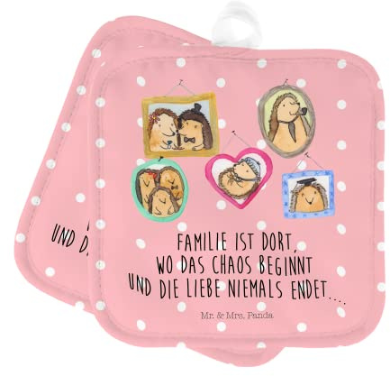 Mr. & Mrs. Panda Topflappen Igel Familie - Geschenk, Topflappen Set, Ofenhandschuh, Topflappen mit Spruch, Ofenhandschuhe, Bilder, Mama, Bruder,