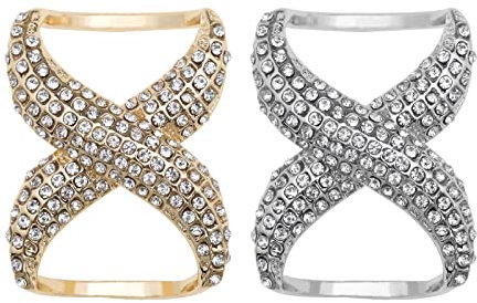 VGOL 2PCS X-Shape Strass Écharpe Boucle Foulard Titulaire Anneau Foulard en Soie Fermoir Blouse Clip Wrap Pince Châle Titulaire Vêtements Décoration Fournitures pour Femmes