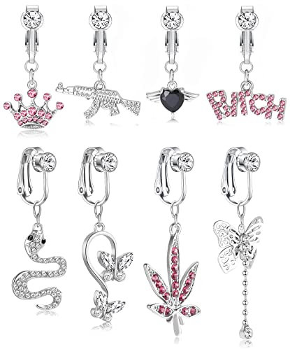 Kakonia 8stk Fake Bauchnabelpiercing Damen Clip Fake Piercing Bauchnabel für Frauen Zirkonia Schmetterling Schlange Herz Fake Bauchnabel Piercing Set
