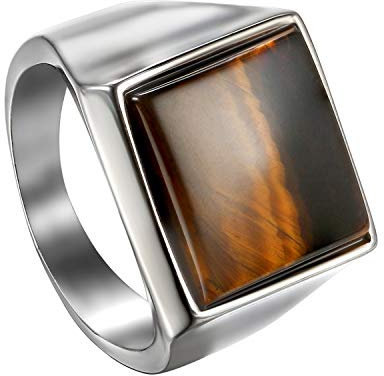 OIDEA Herren Ring Tigerauge aus Edelstahl in Silber quadratisch Siegelring Ringe Klassiker Retro Charm Tigerauge Stein Vintage Herrenring Edelstahlring Bandring Schmuck Geschenk für Männer Größe 61