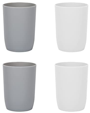 Topsky 4-Pieces Dishwasher Safe Plastic Tumblers Travel Mouthwash Cup Reusable Water Cup Travel Camping Portable Cups Coloured Plastic Cups 2 Grey 2 White 280ml