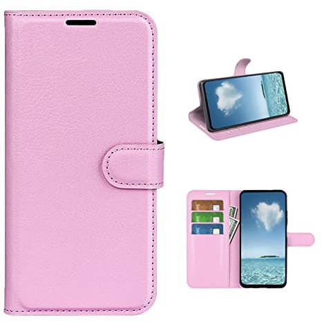 COQUE Hülle für Redmi 11 Prime 4G Shell,Lychee Pattern Flip Cover mit Kartensteckplatz Lederhülle für Redmi 11 Prime 4G-Rosa