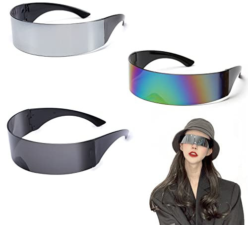 Snowtain 3 Stück Y2K Randlose Sonnenbrille – Futuristische verspiegelte Brille für Damen & Herren, ideal für Rave, Festival, Cosplay, Halloween & Party