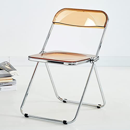 AoForce Acryl-Klappstühle Luxuriöser moderner transparenter Klappstuhl – Stapelbarer Kristallsitz – Wohnzimmersitz – Chromrahmen-Akzent-Seitenstuhl for den Innenbereich (Color : Brown), Braun