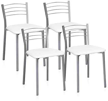 duehome | Pack 4 Sillas Cocina, Sillas Metalicas, Modelo Chef 10, Acabado en Gris y Blanco, Medidas: 40 cm (Ancho) x 41 cm (Largo) x 63 cm (Alto)