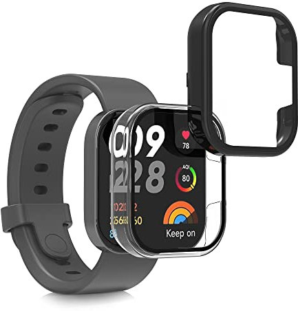 kwmobile 2x Custodia Rigida Smartwatch Compatibile con Xiaomi Redmi Mi Watch Lite 3 / Redmi Watch 3 Cover - Case Vetro Temperato Orologio Fitness - trasparente/nero