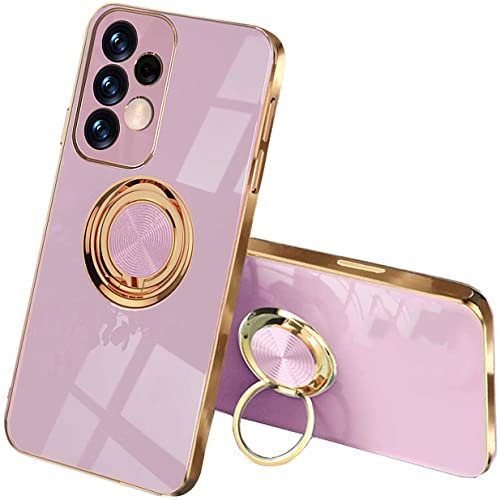 UPLAI Stilvoll Hülle für Samsung Galaxy A52s 5G/Samsung Galaxy A52, Slim Stoßfest Galvanik-Design Handyhülle Case mit Ringhalter, Sanft TPU Silikon Bumper Schutzhülle Cover.Violett