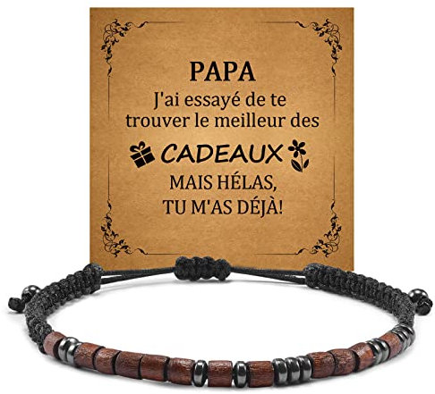 YELUWA I Love You Bracelet Réglable en Perles de Bois Pour Homme, Cadeau pour Papa Avec Boîte et Carte, Cadeau de Fête des Pères et D'anniversaire Noël Pour Papa de La Part Du Fils Et de la Fille