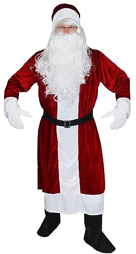 Foxxeo Dunkelrotes 6-teiliges Premium Weihnachtsmann für mit Mantel für Herren - Größe M-XXXXL, Größe:XL/XXL
