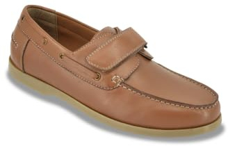 Pegasus Men's Wide Fit Leather Touch Fasten Boat Shoe | Adjustable Strap, Cushioned Insole with Stylish Lace Detailing