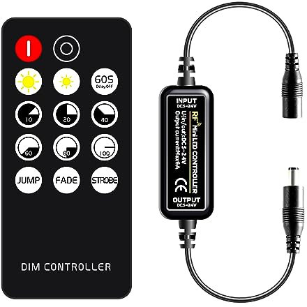 TTWAY Mini RF Fernbedienung 14 Tasten für einfarbige 5050 5630 5730 3528 COB LED Streifen DC5V/DC12V/DC24V Dimmer Controller, kabellose Fernbedienung für Innen COB LED Streifen.