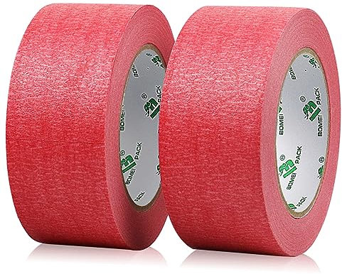 BOMEI PACK 2 Rollen Rot Kreppband- 48mm x 50 m Malerkrepp zum Oberflächenschutz beim Streichen Krepppapier Abdeckband für Malerei, Handwerk und DIY