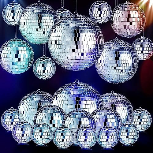 20 Gemischt Discokugeln Set,Discokugel Durchmesser,Klein Spiegelkugel Mini 3cm 4cm 5cm 6cm,Spiegelkugel Zum Aufhängen,Silber Discokugel,Mirrorball,Discokugeln Klein,Silberne Hängekugel,Discokugel Deko