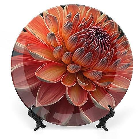 Orange Realistic Dahlia Flower Decorative Plates Home Decor Ceramic Plates Wedding Gifts Dinner Plates Display for Living Room, Kitchen, Hallway Console Side Table, Birthday Gifts, 20 CM