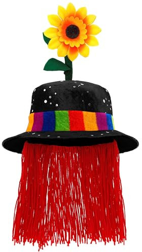 W WIDMANN MILANO Party Fashion - Clownhut mir Haaren und Sonnenblume, Zirkus Clown, Komiker, Spaßvogel, Stoffhut