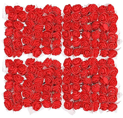 sourcing map 144 Stück Künstliche Rosenköpfe mit Spitzennetz, Mini Kunstblumen, Künstliche Rosen, Klein Blumenköpfe, für Handwerk DIY, Hochzeit, Geburtstag, Party Deko, Rot, 2~2.5cm