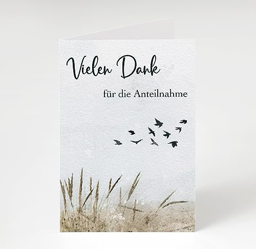 10x Danksagungskarten Trauer - Klappkarte Danksagung Friedlicher See mit Vögeln - Dankeskarten (DIN A6)