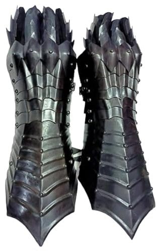Mittelalterliche gotische Stulpen Nazgul Rüstung Gauntlet Tragbare Kostüm Handschuhe Metall Arm Handschuhe Reenactment LARP Krieger Stulpen 15. Jahrhundert Cosplay Handschuhe, Schwarz , 36 cm