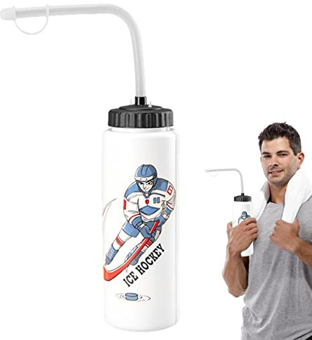 MYJIO Bouteille d'hockey sur glace, 1L bouteille d'sport anti-fuite, bouteilles à presser portables avec longue paille, bouteilles réutilisables, pour cyclisme, randonnée et sallsport