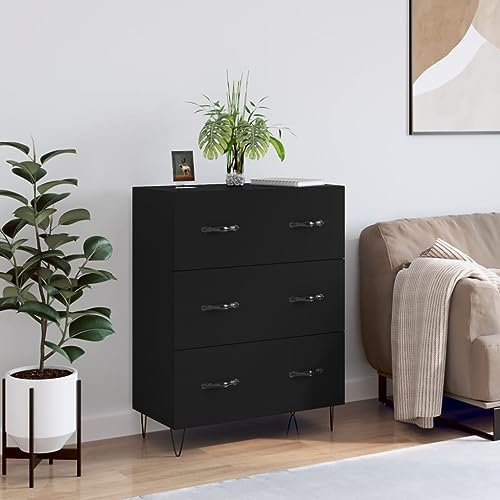 Annlera Kommode 69,5x34x90 cm Klein Komoda Do Salonu Kommoden Sideboards Schlafzimmer Side Board Büromöbel Sideboard Schubladenschrank Flurschrank Schwarz 3 Türen
