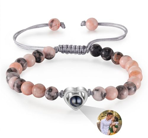 lorajewel Foto Armband Tigerauge Perlen Armbänder Personalisierte Armbänder mit Bild Innen Projektion Armband für Herren Damen Freundschaftsarmbänder Personalisierte Geschenke