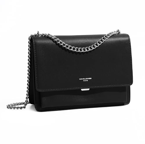 David Jones - Umhängetasche für Damen – Handytasche, PU-Leder, Hartschale, Ketten, Schultertasche, rechteckig, Abendtasche, Shopping, Stadt, Schwarz , one size, Elegant