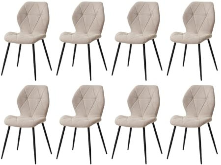 GrandCA HOME Juego de 8 Sillas de Comedor, Sillas de Comedor Tapizadas, Sillas de Cocina Nórdicas, Sillas Acolchadas con Patas de Metal, Cojines de Tela de Rombos, Beige-R