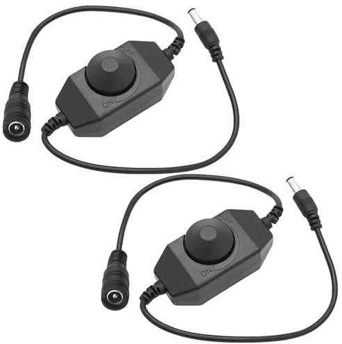 DC 12V-24V 3A LED Strip Dimmer Switch - Luxury PWM Dimmer Controller for LED Tape - Elegant LED Ribbon Cord Dimmer with Rotary Dimmer - High-End 5.5mm x 2.1mm DC Jack for LED Lighting (Black 2Pcs)