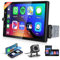 Podofo 10.4 Radio de Coche 1din con Pantalla táctil Vertical giratoria Carplay Wireless Android Auto,1280 * 800,Radio Coche con Bluetooth GPS USB/Mic/SD/USB/AUX/EQ/SWC+12LED Cámara de Visión Trasera