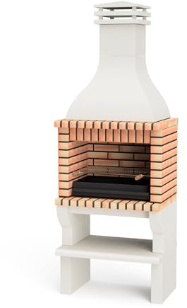 MOVELAR - Barbacoa de Obra Prefabricada de Leña y Carbón Modelo Nevada Plus XL (Gris, Naranja - 86,5 x 60 x 238 cm) REF: 3534/8 - Cocina de Exterior Compacta para Jardín, Terraza o Patio