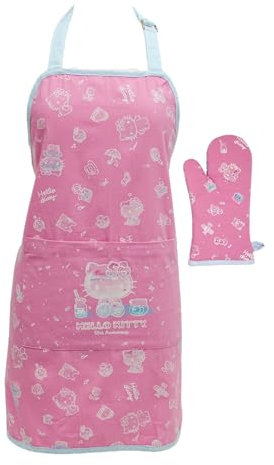 Handstand Kitchen Hello Kitty Schürze und Topflappen für Erwachsene, 71,1 cm, Collage zum 50. Jahrestag, 27.5 x 28