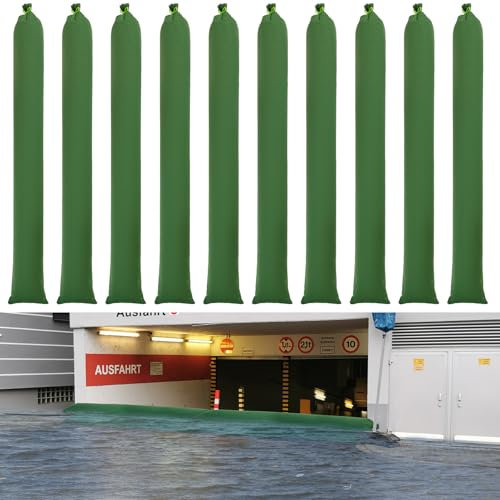 POFIBO Barrera Anti Inundaciones, 10 Sacos de Arena de Lona Gruesa Reutilizables, Apto para Garajes, Puertas, Sótanos, Ventanas, Anti Inundaciones (215 x 19 cm, Verde)