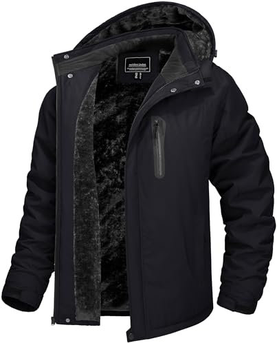 TACVASEN Herren Winterjacke Wasserdicht Outdoorjacke Atmungsaktiv Warme Gefütterte Snowboardjacke Winddicht Schwarz, XL