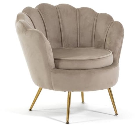 SIEDITI FUORI E DENTRO Fauteuil rembourré avec dossier en velours avec pieds chromés, fauteuil de salon et chambre design vintage et rétro Perle (jambes dorées, velours beige)