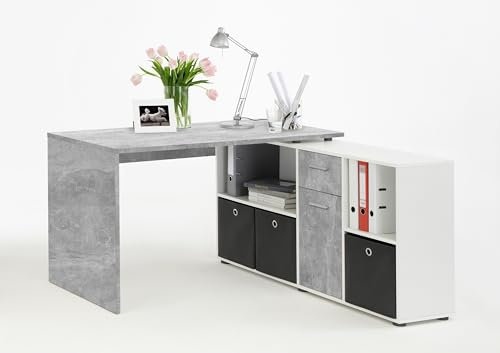 möbelando Schreibtisch >LEXO/LEX< in Beton LA-weiß - 135,7x74,2x135,7cm (BxHxT)
